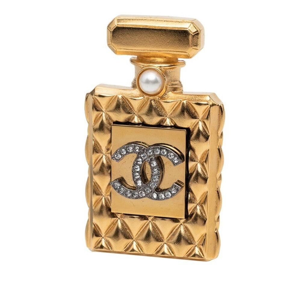 Chanel CC Logo Matelasse Perfume Bottle F20A Brooch Gold Plated Rhinestone
